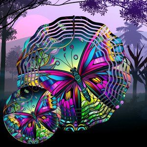 Beautiful 10" Metallic Butterfly Wind Spinner Windspinner w/ 2 Matching Coasters